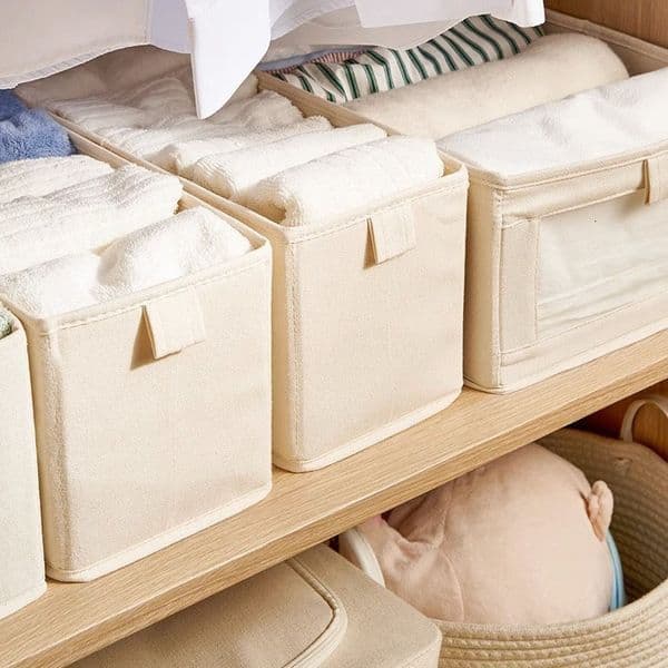 Hot-Selling Fabric No-Grid Box Cotton Linen Crevice Organizer Wardrobe Clothes Pants Layered Storage