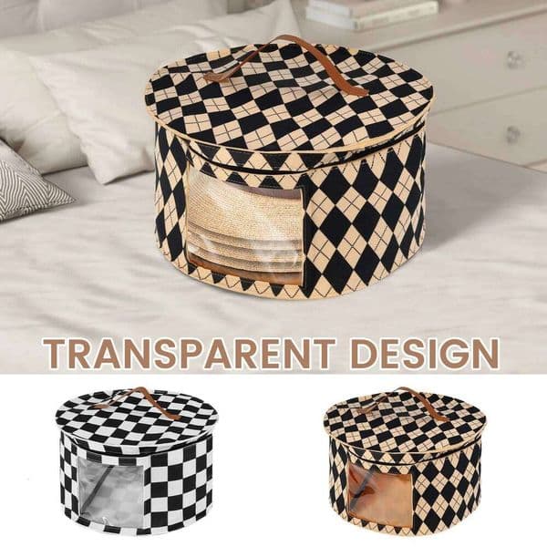 Hat Box Non Woven Household Goods Sundries Storage with Clear Side Window and Handle Large Capacity Round Travel Bags 26H0111