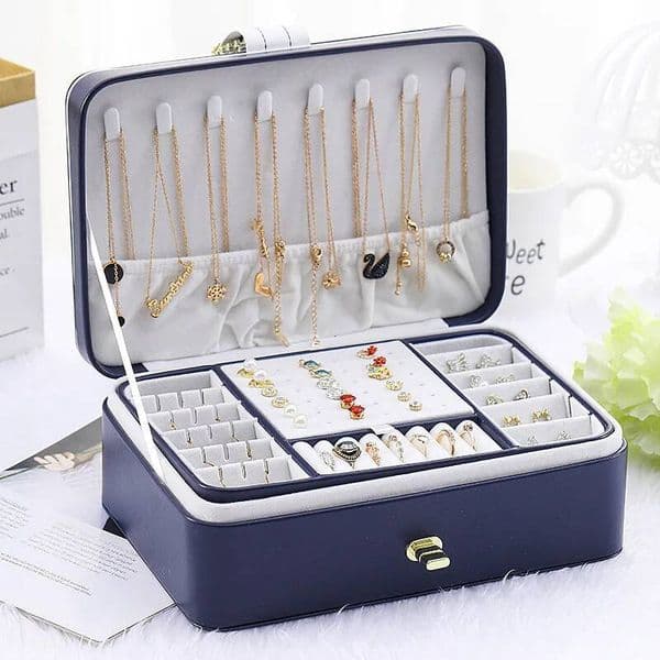 Double Layer Organizer Large Capacity PU Leather Storage Ring Box Earrings studs Display Jewelry Packaging