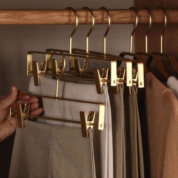5pcs Trouser Gold/Sliver Clothes Hangers Metal Aluminum Alloy Traceless Dress Pants Drying Rack Wardrobe Storage Racks 26H0111