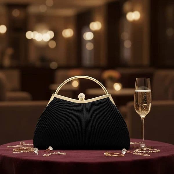 2025 Women's Fashion Square Clutch Wallet Champagne Crystal Evening Bag Metal Handle Polyester Party Dinner Wedding
