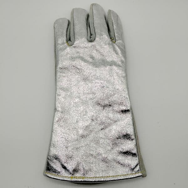 Double Layer Aluminum Foil Leather Safety Gloves for Industrial Use with Fire Retardant Welding Protection