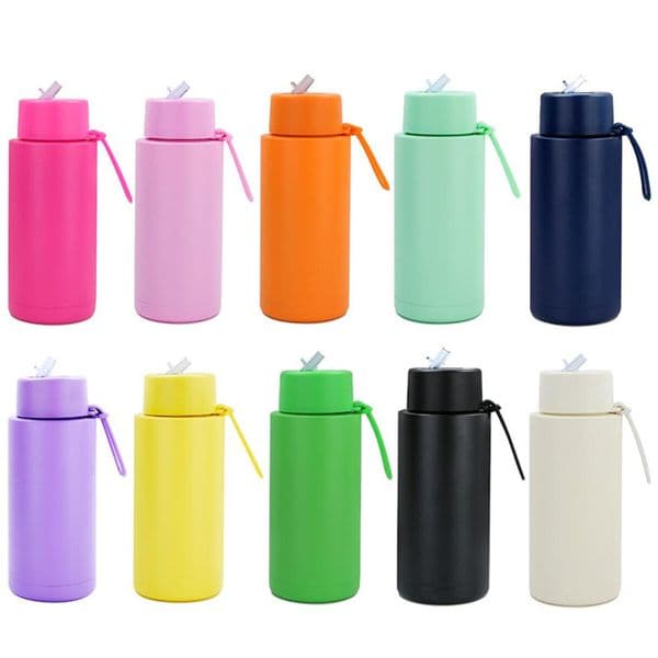 34oz Wide Mouth Water Bottle Double Wall Stainless Steel Vacuum Insulated Tumbler Drinking Cups Thermal Flask Travel Mugs With Flip Lids & Silicone Rope