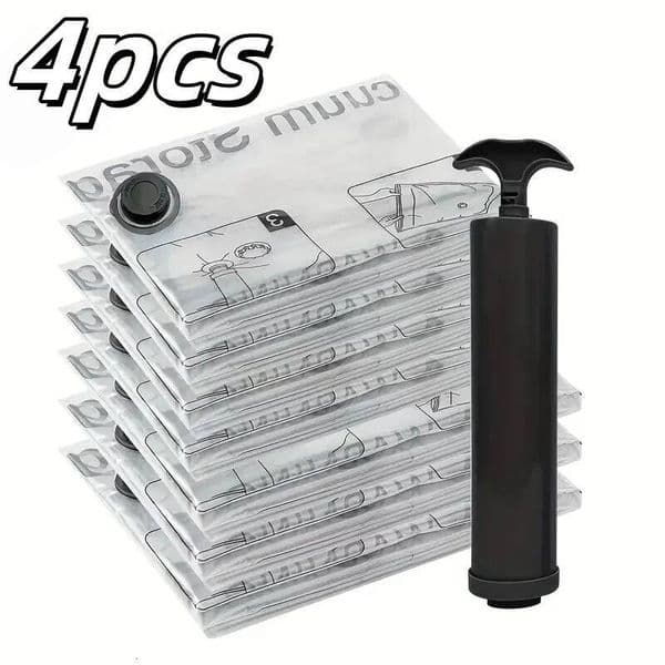Bestseller 4pcs Vacuum Storage Bags with Hand Pump | Space-Saving Airtight Compression for Clothes, Bedding, Blankets ddmytues