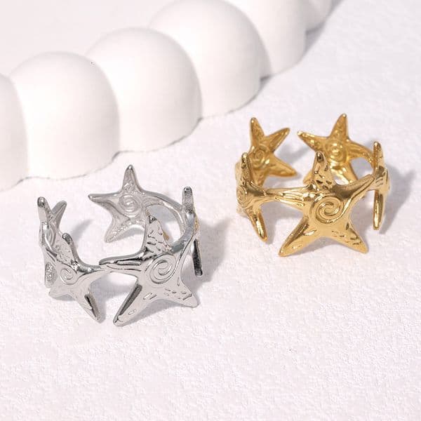 Cross-Border European and American Hot Selling Stainless Popular Fashion Simple 18K Gold Plated Adjustable Open Titanium Steel Ring Jewelry