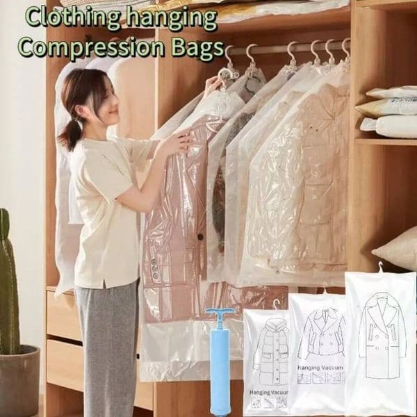 Bestseller Hanging Storage Bag for Storing Clothes, Reusable Space Saver Compression Bags Hangers, Work with Any Vacuum Cleaner ddmytues