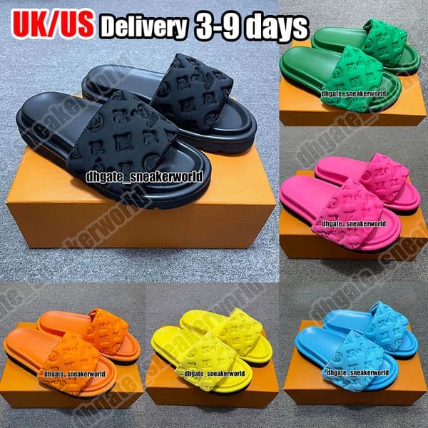 Designer Pool Pillow Sliders Women Men Sandals slippers Flat Comfort Mules lvlys Slides sandles Classic Prints Embossed Summer Black vintage sandale size 35-45