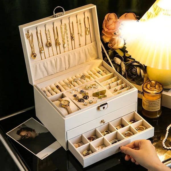 IHO Classic Luxury Multi-Functional Large Capacity PU Leather Jewelry Storage Earring And Accessory Box