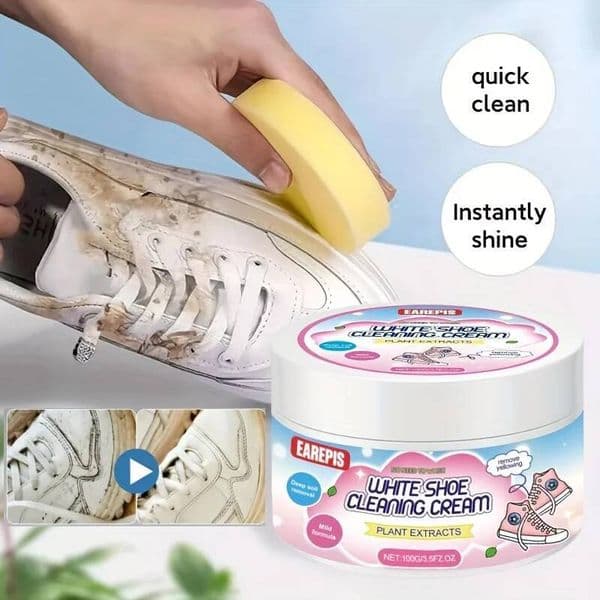 White Sneaker Cleaning Paste,Shoe Removal,Waterless Scrubbing Cleaner for Shoes,Faux Leather,Women's Bags with Sponge
