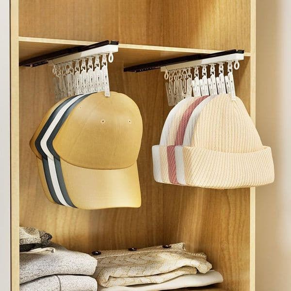 ddmyApr No-Adhesive Hook Hat Hanger Baby Wardrobe Sock Clip Punch-Free Clothes Pull-Out Storage Magic Sliding Rail Multi-Wall-Mounted