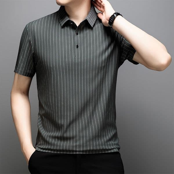 Business Professional Mens No-Seam Short-Sleeve Polos Elegant Strip Design Mature Style Men's Stripe Polo T-Shirt