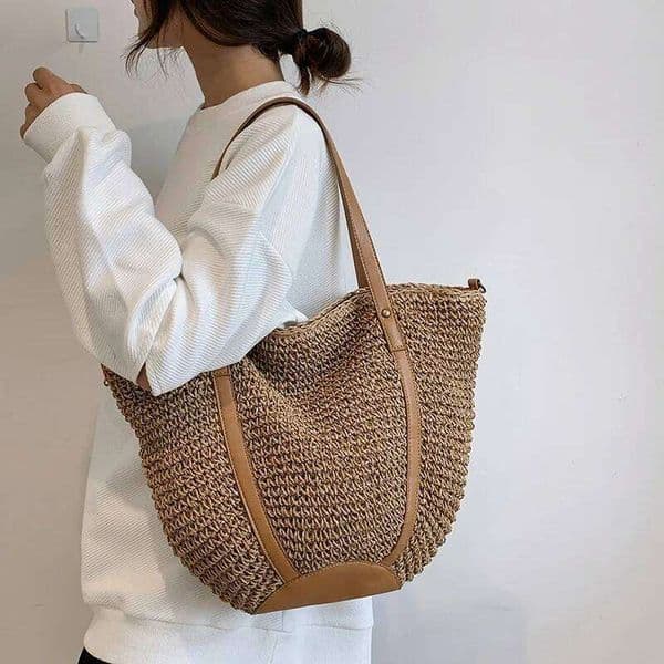 Casual Straw Woven Women's Underarm Shoulder Capacity Handbags Bohemian Large Bucket Summer Beach Bag Shopper Tote