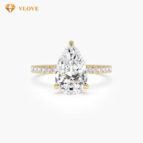 14K Gold Pear Shaped Lab Diamond Engagement Ring Pav Set with Hidden Halo Elegant Wedding Bridal Set Anniversary Gift for Women