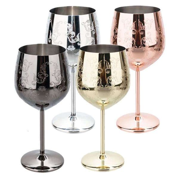 Valentine's Day Grapevine Etching Red For Party Wedding Stainless Steel Glass Goblet Good Cooling Effect Wine Lovers Gift 26H0114