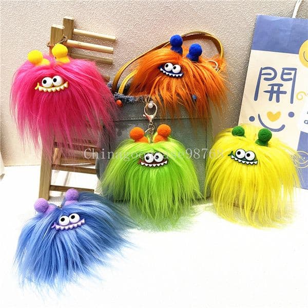 Cute Ugly Plush Monster Toys Keychains Handmadecreative Funny Cartoon Fried Hair Doll Keyring Holder Backpack Pendant Kids Gifts