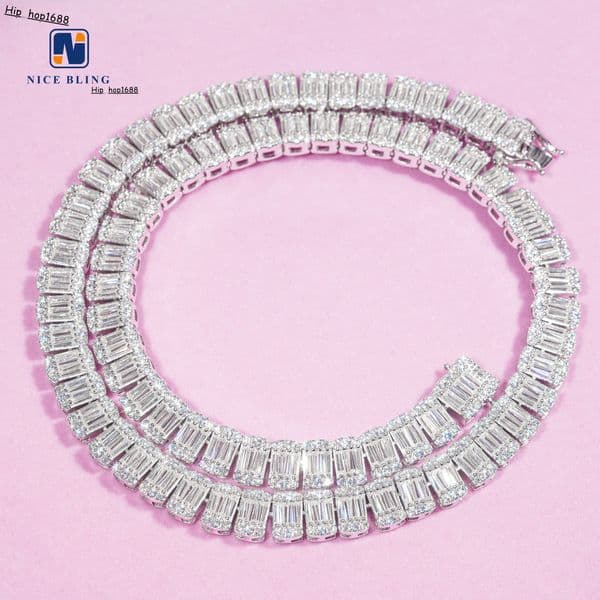 Custom 10MM Fancy Shape Moissanite Diamond Tennis Chains 925 Silver Women Luxury Necklaces for Engagement Wedding Party