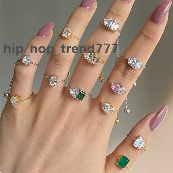 luxury diamond band designer ring for woman wedding link chain 925 sterling silver pink green Moissanite oval heart gold rings friend gift box opening adjustable
