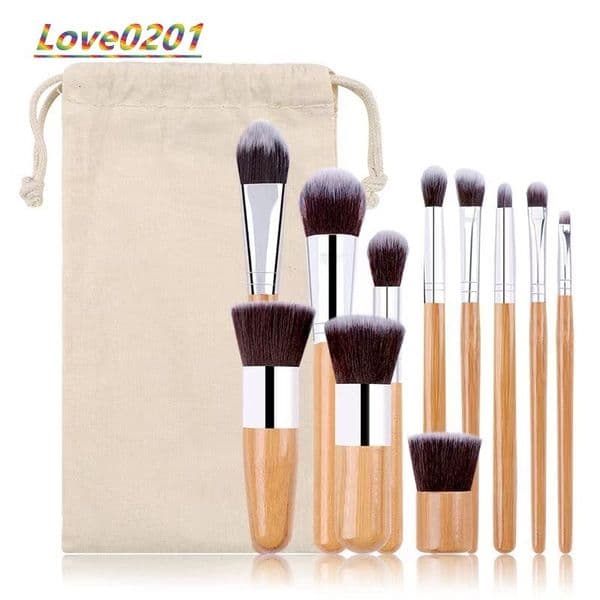 New 11pcs Bamboo Professional Makeup Brush Set Foundation Concealer Eye Shadows Powder Blush Blending Brushes Beauty Tools