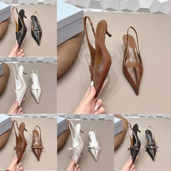Leather Antiqued Pumps For Women Designer Slingback Sandals Fashion Bow Pump Stiletto Heels Sandals Shoes Street Style 1029