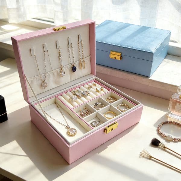 Double-Layer Lockable Wooden For Rings, Earrings, Pendants, Anti-Collision Organizer Box, Hotel Room Special Jewelry Storage Box