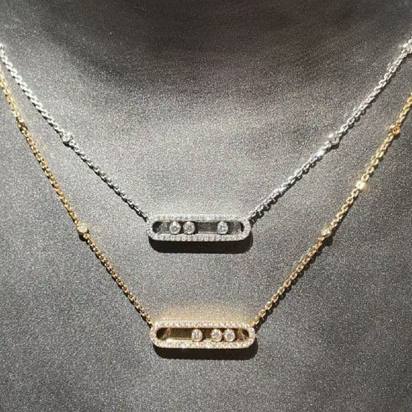 High Version Meijia Three Diamond Full Diamond Small Size Sliding Big Brand Necklace For Women Niche Versatile Geometric Pendant Rose Gold Jewelry