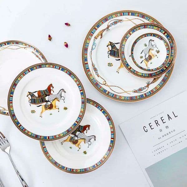 Mongolian Style Plate Ceramic Horse Dinner Plates Box No Logo