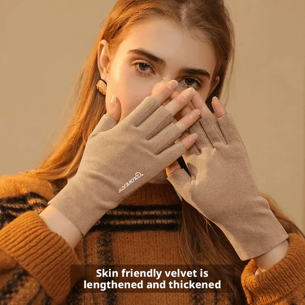 Gloves Pink Fleece Half-Finger Gloves Warm Fingerless Gloves for Women Winter Cozy Daily Office Typing Driving Gloves WarmGL007