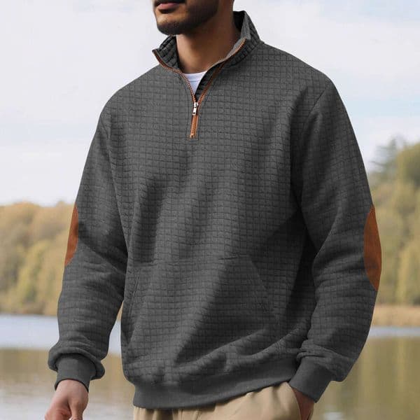 European and American TK Cross-Border Casual Sports Sweatshirt Amazon Jacquard Small Check Stand Collar Half-Zip Waffle Top for Men