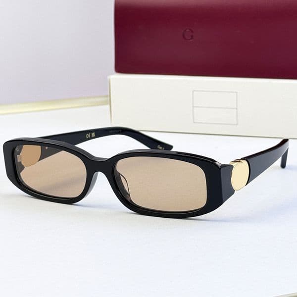Designer Rectangle Sunglasses for Women Black Acetate Beige Lenses Shades Metal Icon on Temple Y2K Luxury Brand Daily Outfit Glasses Trendy Street Shooting GG 1661