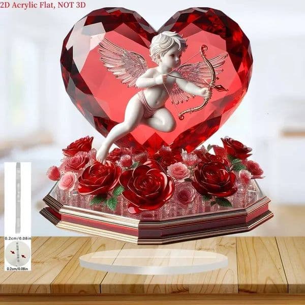 Cupid and Rose Heart Decoration, Red Flower, Valentine's Day Gift, Classic, Romantic, Home, Office, Holiday, Ornament designer luxury Valentine's Day
