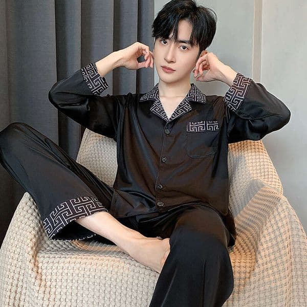 Ice Pajamas Spring and Autumn Thin Long Sleeve Casual Outerwear Home Clothes Men's Summer Silk Cool Feeling Set