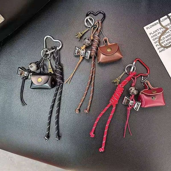 PU Leather Rope Keychain Bow Cute Heart Bag Pendant 3D Creative Cartoon Keyring Anti-Lost Mobile Phone Lanyard Decoration
