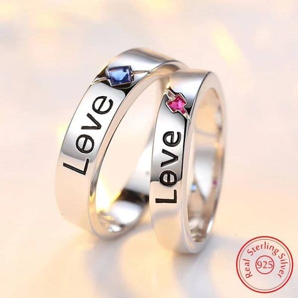 Real 925 Stelring Silver Man's Fashion Jewelry Couple Love Crystal Zircon Ring For Woman XY0384