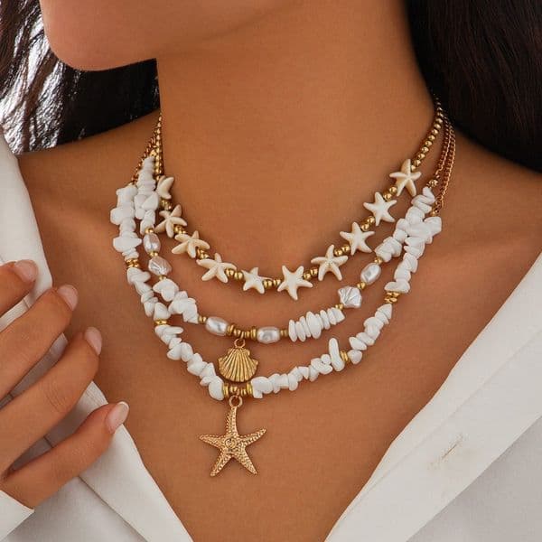 Designer Jewelry Ocean Style Shell Inlaid Diamond Tassel Necklace Cross Pendant Accessory Gift