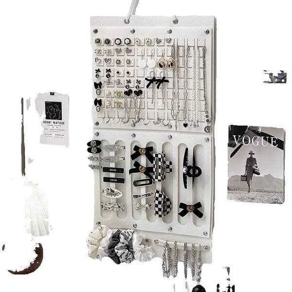 Jewelry Wall Display Stand For Headbands, Hair Accessories, Foldable Door, Earrings, Necklace Organizer, Hanging Bag, Storage Solution