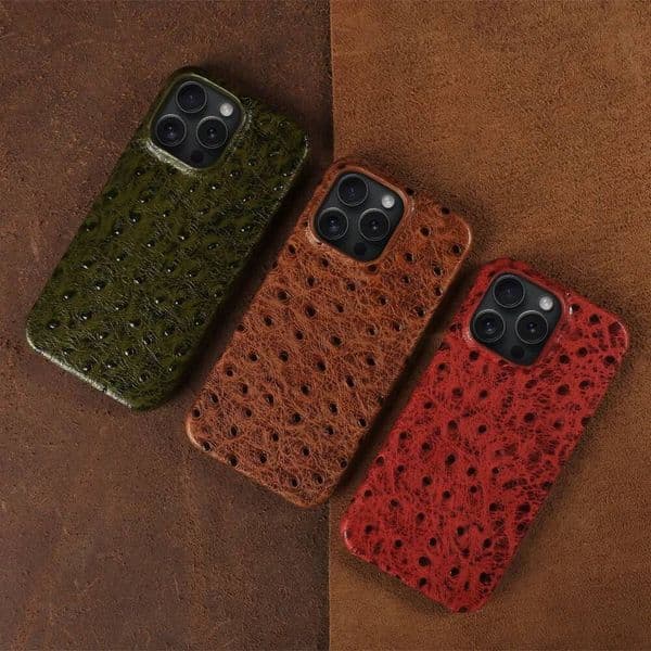 Ostrich Genuine Leather Case For iphone 16 Pro Max 15pro 14 13 12 11 XR XSMAX SE4 Luxury Real Cowhide Back Cover Coque Shell