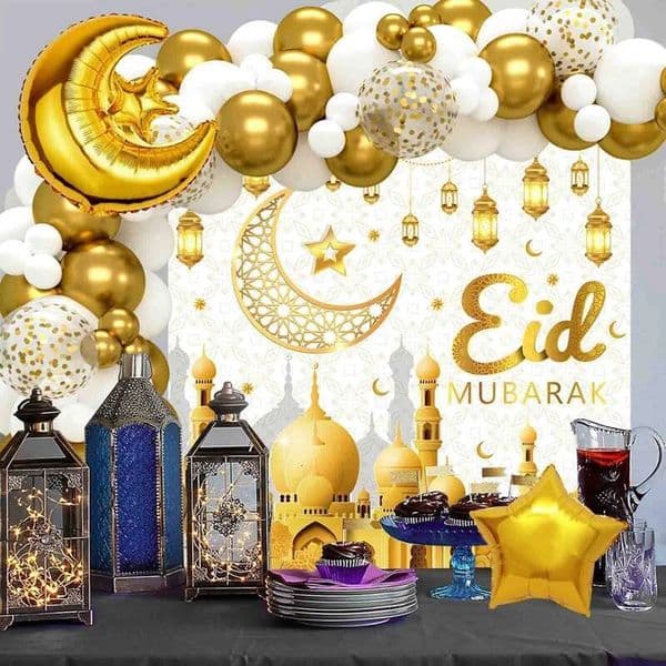 Bestseller 2026 Eid Al-Fitr Decoration Balloon Kit Backdrop Islamic Muslims Background Cloth Ramadan Party Supplies ddmytues