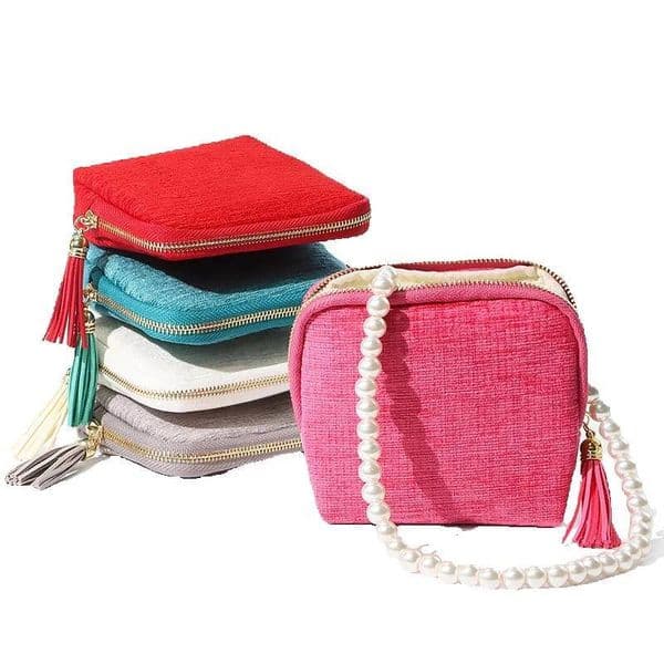 High-End Large Capacity Tassel Storage Zipper Jewelry Accessories Ring Necklace Bracelet Packaging Dustproof Portable Bag