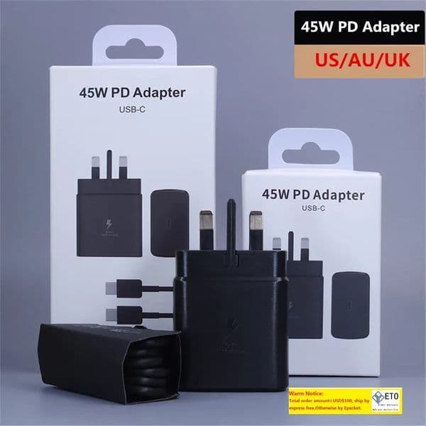 45W PD Adapter Charger Super Fast Charge US AU UK Quick Charging Head Adapter Cable Set USB-C Chargers For IPhone 15 PD20W Samsung S23 Note OEM LL