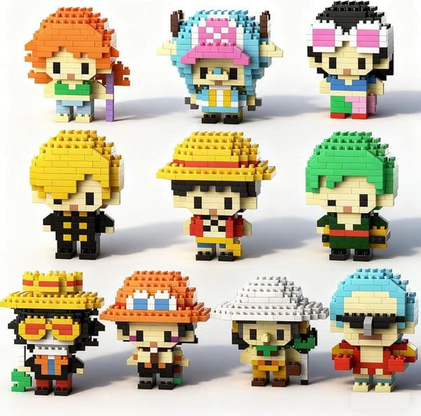 10-Pack One Piece Figures Building Blocks Kit Set Anime Characters Micro Brick Headz, Decor Ideal Toys for Fans or Kids 2000 Pieces