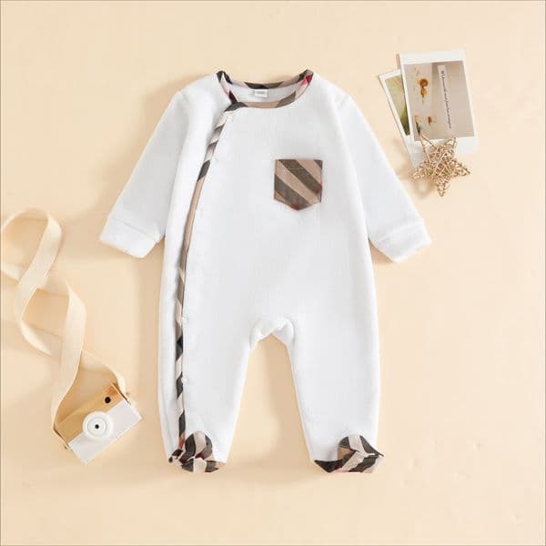 Baby Romper Jumpsuit Clothes for Newborns, Plaid Long Sleeved Underwear Cotton Casual Baby Crawling Clothes for Boys and Girls AA