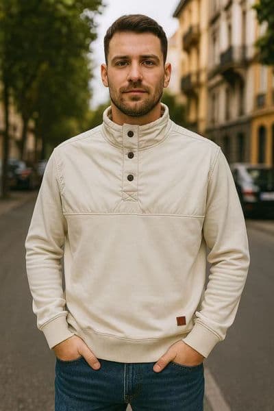 Customised Autumn Heavyweight Patchwork Stand Collar Three-Button Men's Casual Hoodie HH26-MN-T008