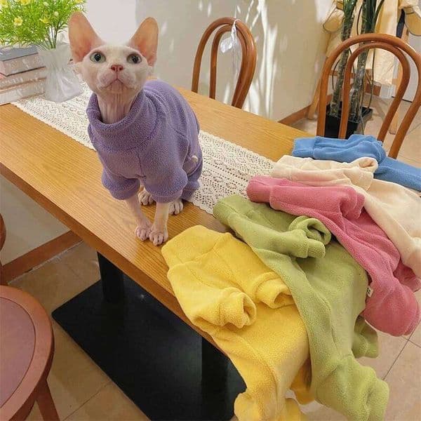 Fleece Coat Sphynx Warm Sweatshirt 4-legged Jumpsuit Kittens Dogs soft Loungewear for Male Cat Devon Rex Sweater 26H0116