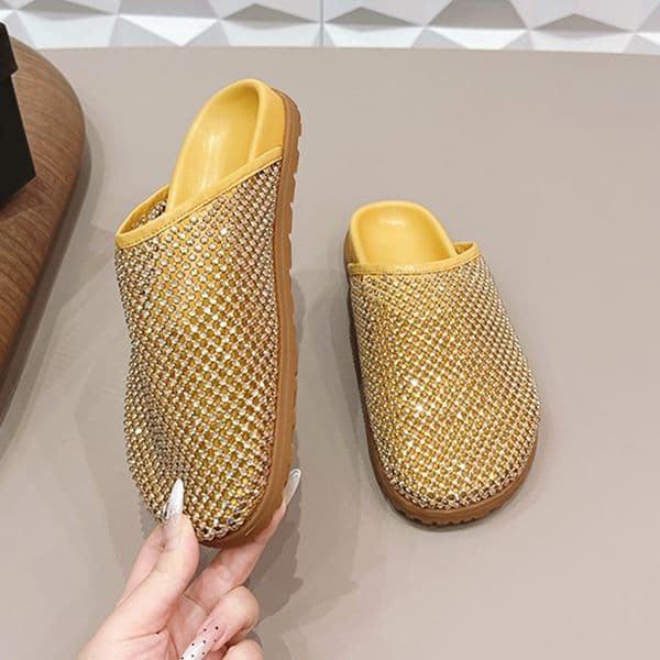 Luxury Crystals Clogs Rhinestone Sandals Summer Mules Half Slippers Rubber Outsole Sliders Hollow Mesh Shoes 1037