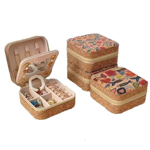 Vintage Portable Cork Jewelry Box Exquisite Earrings Rings Necklace Storage Travel Wholesale Cross-Border Gift