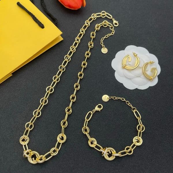 Designer Necklaces Chain Thick Men Women Earrings Stainless Steel Chains Link Bracelets Bangles Letter Bracelet Jewelry Gift