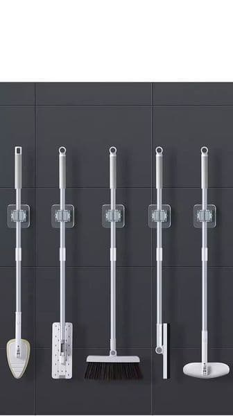Home Household Cleaning Tools Mop Holder Self-adhesive Broom Stand Wall Mounted Mop Support Sweeping Brush Hook Storage Organizer Bathroom Kitchen Accessories