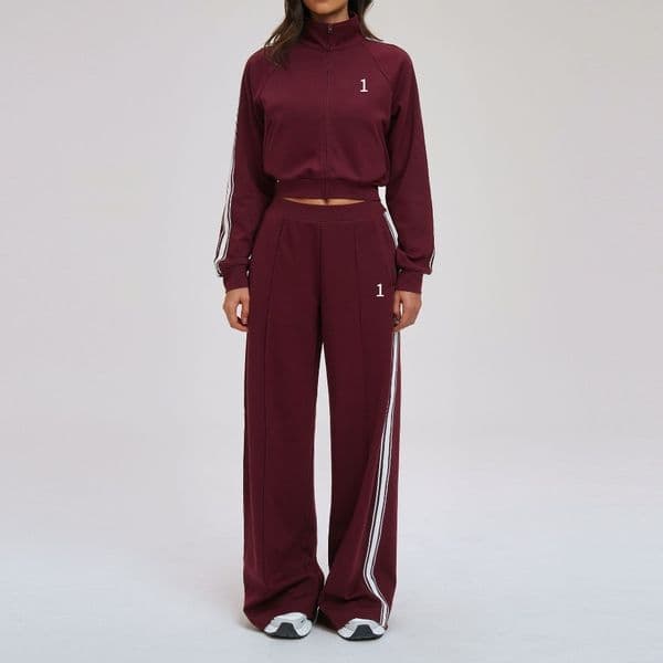 Women Contrasting Sweater Set Cropped Zip Jacket Wide-Leg Pants Yoga Tracksuit Cycling Mountaineering Sports Set 2519
