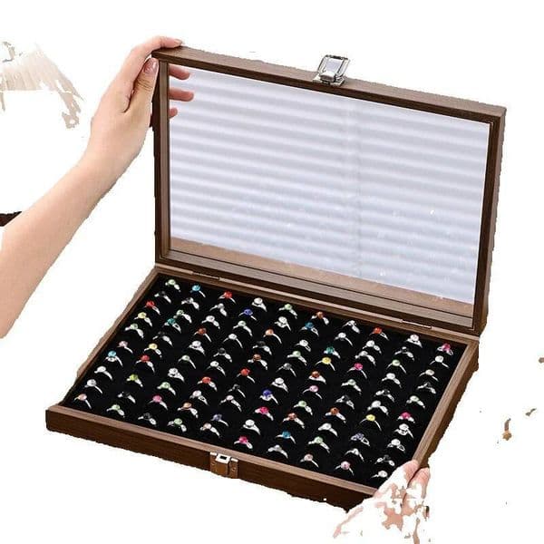 Wooden Storage Ring Earring Necklace Box Jewelry Accessories Large Capacity Live Display Tray