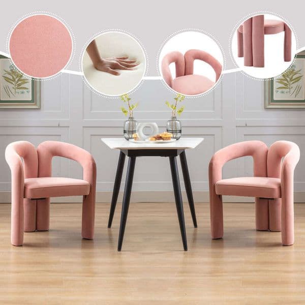 Contemporary Designed Fabric Upholstered Accent/Dining Chair /Barrel Side Chairs Kitchen Armchair for Living Room set of 2 Pink Velvet 2004